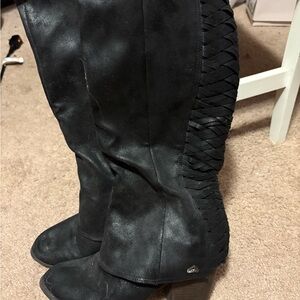 Chic Black Over the Knee Boots with Braided Detail